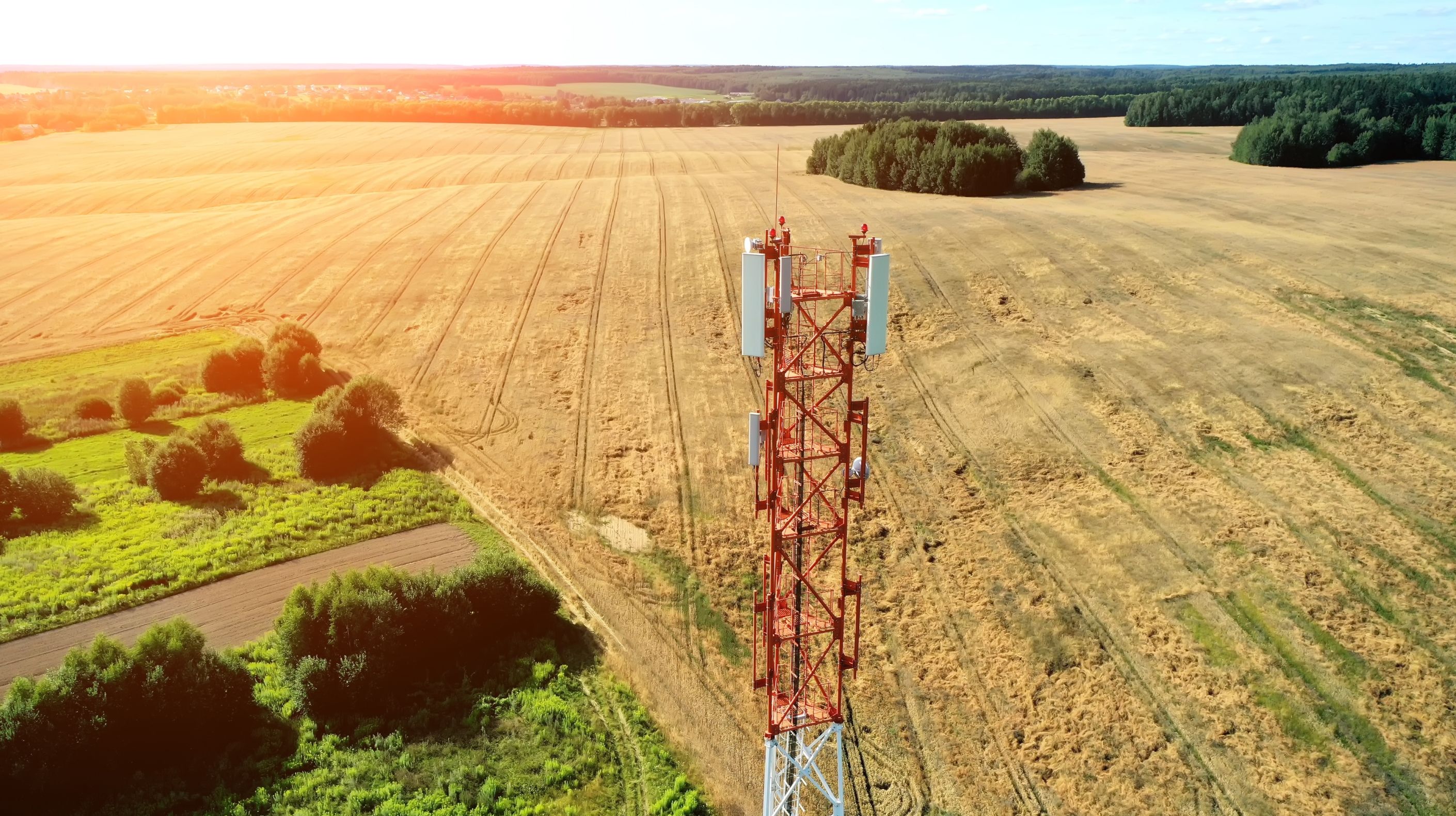 5G tower set up in a rural farmland